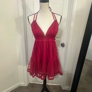 Shein Dark Pink Halter Tie Dress